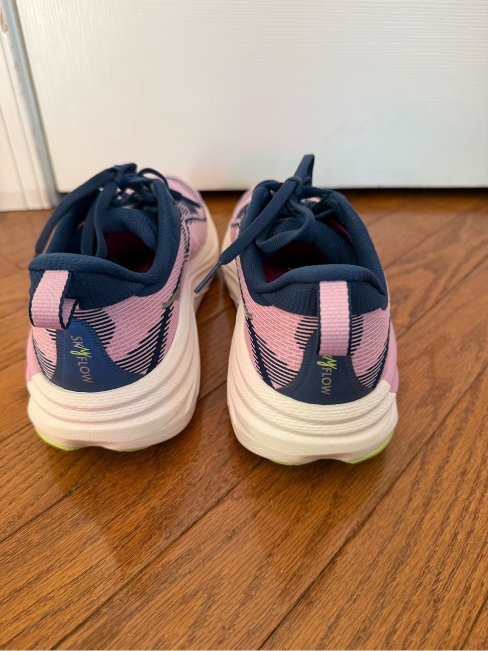 Hoka Women’s Hoka Skyward Pink and Navy Athletic Running Shoes with Lime Accents - Picture 3 of 7